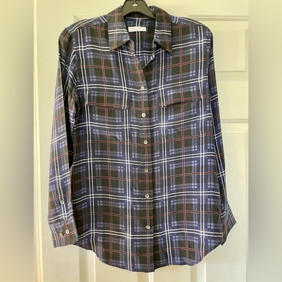 Equipment Tops - Equipment Femme Silk Blue Plaid Button-Blouse Size X-Small